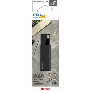 BUFFALO USB3．2(Gen1)USBメモリ ノック式 32GB オリジナル ブラック RUF3-KSE32GA-BK-イメージ1