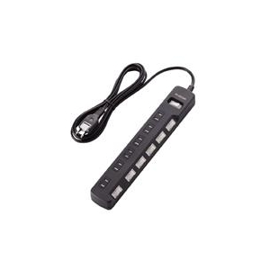エレコム 一括&個別スイッチ付 雷ガードタップ(6個口・2．5m) ブラック T-K8A-2625BK-イメージ1