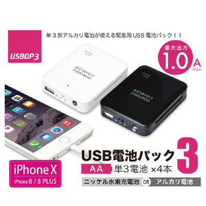 JTT 単3電池式USBバッテリー ホワイト USBDP3-WH-イメージ4