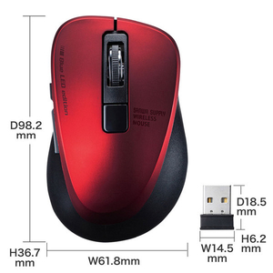 サンワサプライ 静音ワイヤレスブルーLEDマウス(5ボタン) レッド MA-WBL153R-イメージ8
