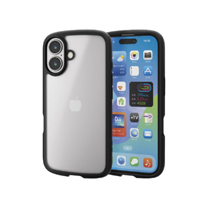 エレコム iPhone 16用TOUGH SLIM LITE ハイブリッドケース フレームカラー シルキークリア ブラック PM-A24ATSLFCSBK-イメージ2