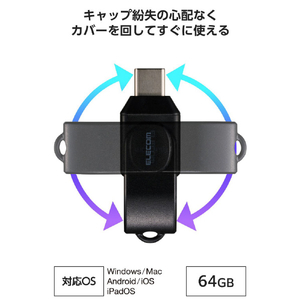 エレコム 回転式USB Type-C(TM)メモリ 5Gbps ブラック MF-CEU3064GBK-イメージ3