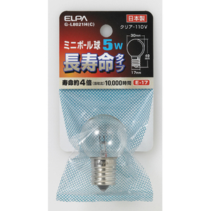 エルパ ミニボール球 E17口金 5W 1個入り クリア G-L8021HC-イメージ1