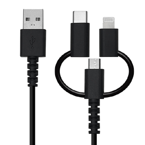 ラスタバナナ MFIライトニング/Type-C変換付 microUSB充電通信ケーブル 3A 1．0m ブラック R10CAAMLC3A01BK-イメージ1