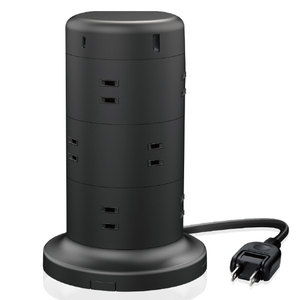 エレコム タワー型電源タップ(12個口・USB-Cポート×2/USB-Aポート×3・2m) 45W ブラック ECT-2220BK-イメージ2