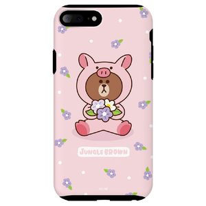 LINE FRIENDS iPhone 8 Plus/7 Plus用ケース ジャングル ブラウン ブタ KCL-DPB003-イメージ1