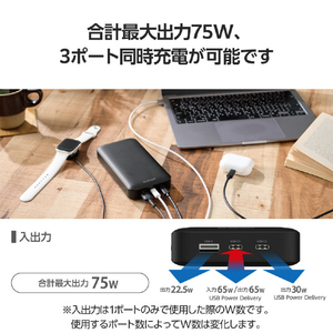 エレコム USB PD モバイルバッテリー(20000mAh/USB Type-C×2+USB-A) ブラック DE-C50L-20000BK-イメージ4