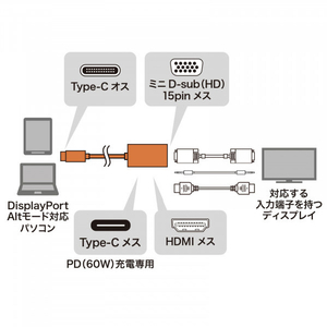 サンワサプライ USB Type C-HDMI/VGA変換アダプタ(4K/30Hz/PD対応) AD-ALCHV02-イメージ6
