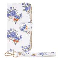 レイアウト らくらくスマートフォン用手帳型ケース クリアポケット ハンドストラップ ルーペ付 花柄/ブルー RT-KFB52ALC/FA