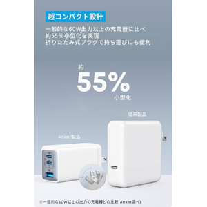 Anker PowerPort III 3-Port 65W Pod with USB-C & USB-C ケーブル B2667N22-イメージ2