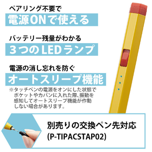 エレコム iPad専用充電式アクティブタッチペン イエロー P-TPACAPEN01YL-イメージ7