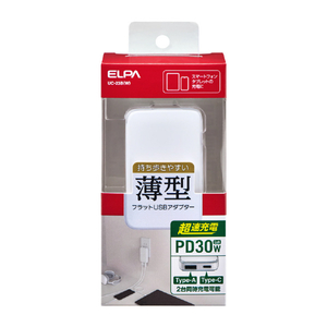 エルパ 薄型フラットUSBアダプター(PD30W) ホワイト UC-23B(W)-イメージ2