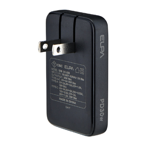 エルパ 薄型フラットUSBアダプター(PD30W) ブラック UC-23B(BK)-イメージ1