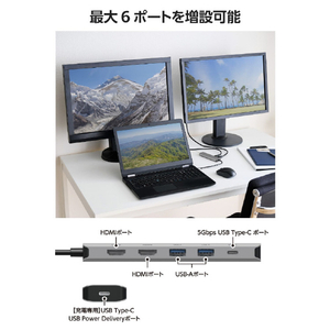 エレコム USB Type-C(TM)6in1ドッキングステーション シルバー DST-M060BPSV-イメージ4