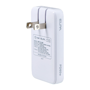 エルパ 薄型フラットUSBアダプター(PD60W) ホワイト UC-26B(W)-イメージ1