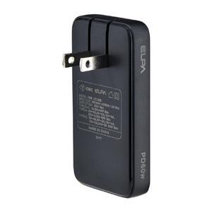エルパ 薄型フラットUSBアダプター(PD60W) ブラック UC-26B(BK)-イメージ1