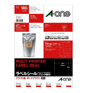 エーワン ラベルシール クラフト紙 A4判 12面 15シート(180片)入り 31755-イメージ1