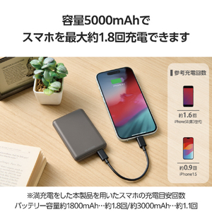 エレコム 超コンパクトモバイルバッテリー(5000mAh/3A/USB Type-C×1) ダークグレー DE-C48-5000DGY-イメージ4