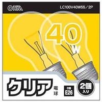 オーム電機 PS55形・E26口金 電球形蛍光灯 40Wクリア電球タイプ 2個入り LC100V40W552P