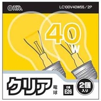 オーム電機 PS55形・E26口金 電球形蛍光灯 40Wクリア電球タイプ 2個入り LC100V40W55/2P