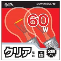 オーム電機 PS55形・E26口金 電球形蛍光灯 60Wクリア電球タイプ 2個入り LC100V60W552P