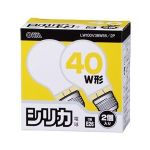 オーム電機 PS55形・E26口金 白熱球 ホワイト 38Wシリカ電球タイプ 2個入り LW100V38W55/2P-イメージ1