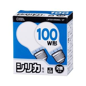 オーム電機 PS60形・E26口金 白熱球 ホワイト 95Wシリカ電球タイプ 2個入り LW100V95W60/2P-イメージ1
