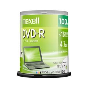 マクセル データ用DVD-R 4．7GB 1-16倍速対応 インクジェットプリンタ対応 100枚入り 単品 DR47PWE100SP-イメージ1