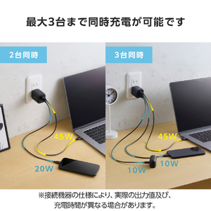 エレコム USB Power Delivery 67W自動選択AC充電器(C×3) ブラック MPA-AC11167BK-イメージ5