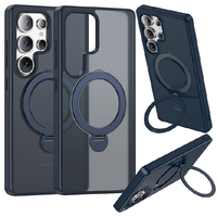 ラスタバナナ Galaxy S25 Ultra用ZEROSAFE SHAFT ワイヤレス充電対応 360°回転スタンドケース フロストネイビー 8761GS25UZSFSNV