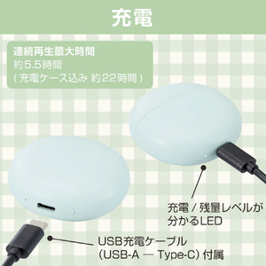 エレコム 完全ワイヤレスBluetoothヘッドホン マカロングリーン LBT-TWS17CSGN-イメージ7