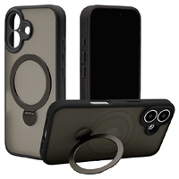 ラスタバナナ iPhone 16用ZEROSAFE SHAFT カメラ周囲保護 MAGSAFE対応360°回転スタンドケース フロストブラック 8287IP461ZSFSLBK