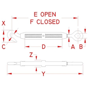 エスコ ターンバックル (Hook&Eye・ステンレス製) 12.7mm FCV8542-EA638KH-75-イメージ2