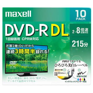 マクセル 録画用DVD-R DL 8．5GB 2-8倍速対応 CPRM対応 インクジェットプリンタ対応 10枚入り ホワイトレーベル DRD215WPE.10S-イメージ1