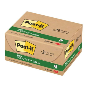 3M ポスト・イット ふせん 再生紙 エコノパック 75×25mm ホワイト（赤帯） 20冊 F827190-5001-W-イメージ3
