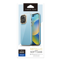 PGA iPhone 14 Pro用メタリックフレーム ソフトケース ブルー PG-22QTP06BL