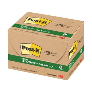 3M ポスト・イット ふせんハーフ 再生紙 75×12.5mm ホワイト（赤帯） 20冊 F827193-5601-W/R-イメージ3