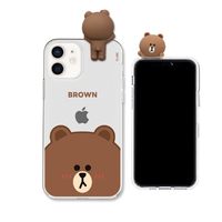 LINE FRIENDS iPhone 12 mini用フィギュア付きソフトクリアケース FACE BROWN KCE-CSG363