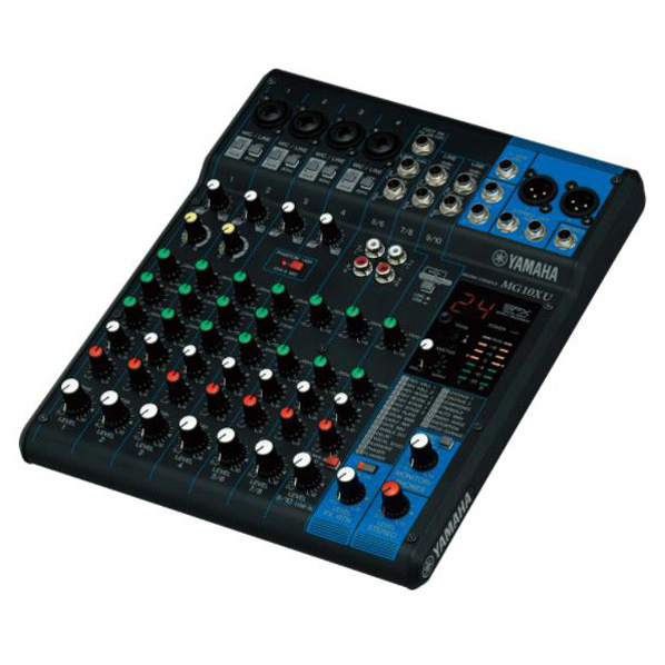 ヤマハ 10チャンネルミキシングコンソール MG10XU OUT STEREO ゲイン GAINツマミ 最小 iPad イコライザー +15dB/ 15dB Cubase AI ファンタム電源 FX 入力チャンネル 1　 AUX スレッショルド レシオ 0dB カットオフ周波数 シェルビング　 PEAK 20Hz 1kHz ACアダプター