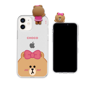 LINE FRIENDS iPhone 12 mini用フィギュア付きソフトクリアケース FACE CHOCO KCE-CSG364-イメージ1