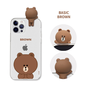 LINE FRIENDS iPhone 12 mini用フィギュア付きソフトクリアケース BASIC BROWN KCE-CSG365-イメージ14