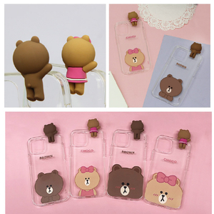 LINE FRIENDS iPhone 12 mini用フィギュア付きソフトクリアケース BASIC BROWN KCE-CSG365-イメージ6