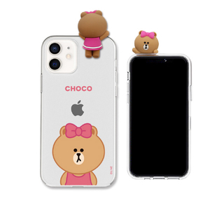LINE FRIENDS iPhone 12 mini用フィギュア付きソフトクリアケース BASIC CHOCO KCE-CSG366-イメージ1