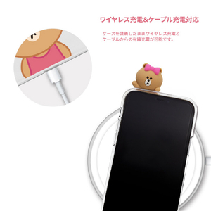 LINE FRIENDS iPhone 12 mini用フィギュア付きソフトクリアケース BASIC CHOCO KCE-CSG366-イメージ12