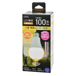 オーム電機 LED電球 E26 100形相当 人感明暗センサー付き 電球色 LDA12L-G R52-イメージ1