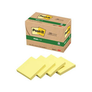 3M ポスト・イット ノート 再生紙 75×75mm イエロー 20冊 F827198-6542-Y-イメージ1