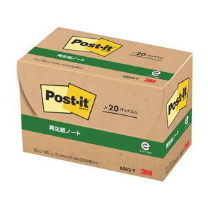 3M ポスト・イット ノート 再生紙 75×75mm イエロー 20冊 F827198-6542-Y-イメージ3