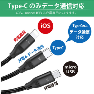 JTT 3in1ケーブル 6A hoco U104 ブラック U104-3IN1-6A-BK-イメージ4