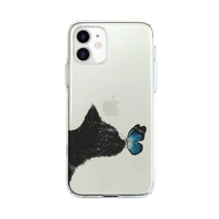 Dparks iPhone 12 mini用ソフトクリアケース ネコと蝶々 DS19791I12