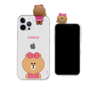 LINE FRIENDS iPhone 12/12 Pro用フィギュア付きソフトクリアケース BASIC CHOCO KCE-CSG370-イメージ1